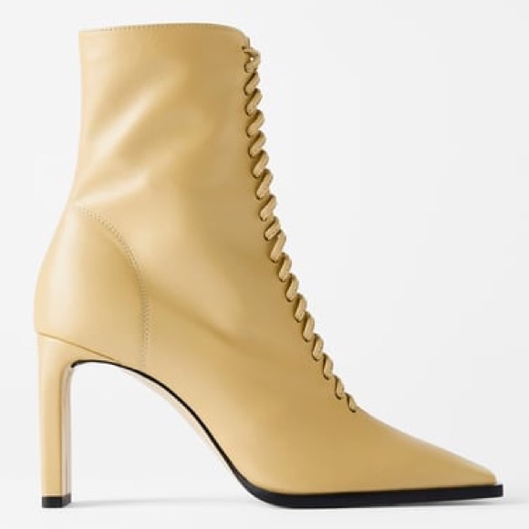Zara Laced Up High Rectangular Heel Ankle Booties Beige Color NEW. - Picture 6 of 11
